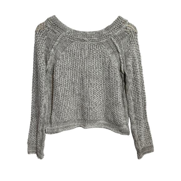 Free People Gray Loose Weave Cropped Sweater - Size XS - Picture 2 of 8